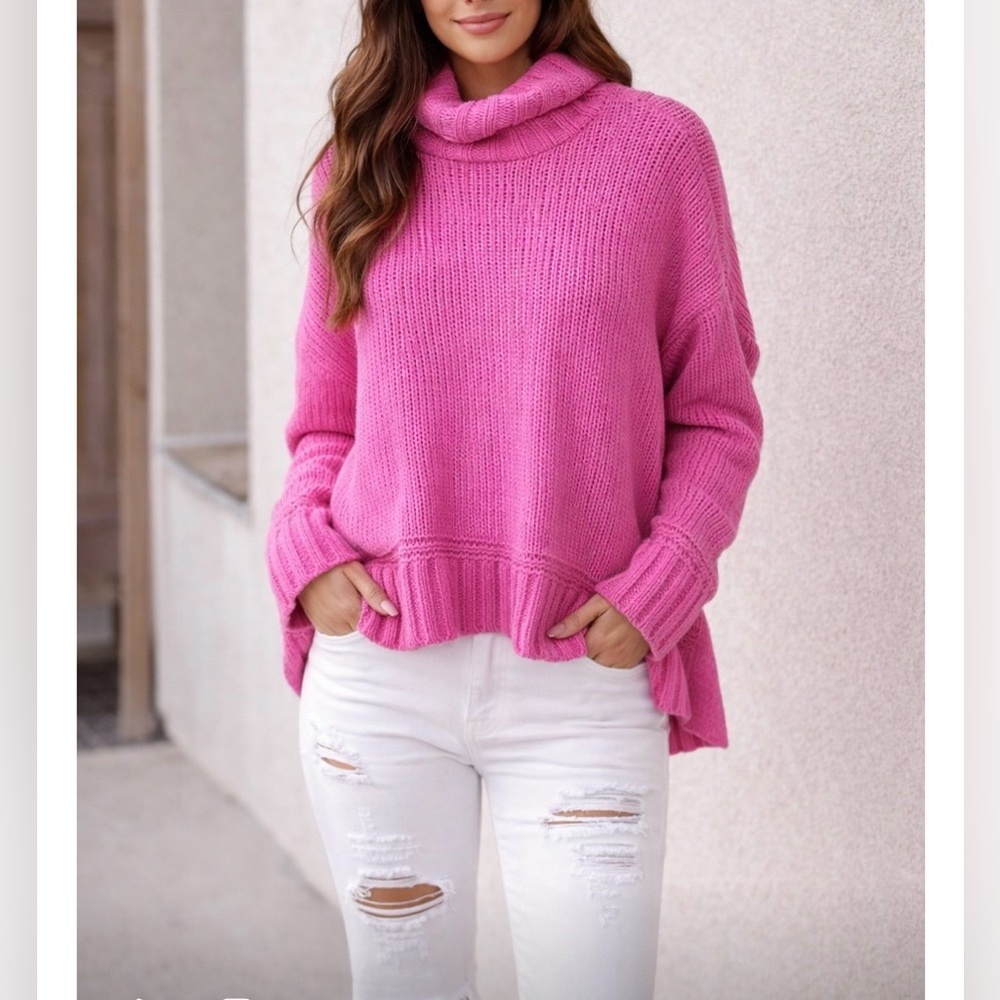 Aerie Vibrant Pink Cowl Neck Sweater